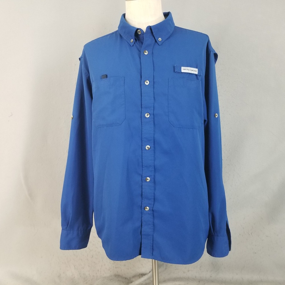Field & Stream Fishing Shirt Mens XL Blue Long Sleeve Vented Ripstop Pockets